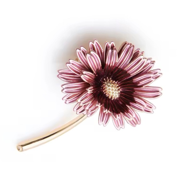 Anthropologie Jewelry - Pink Daisy Elegant Floral Gold Brooch